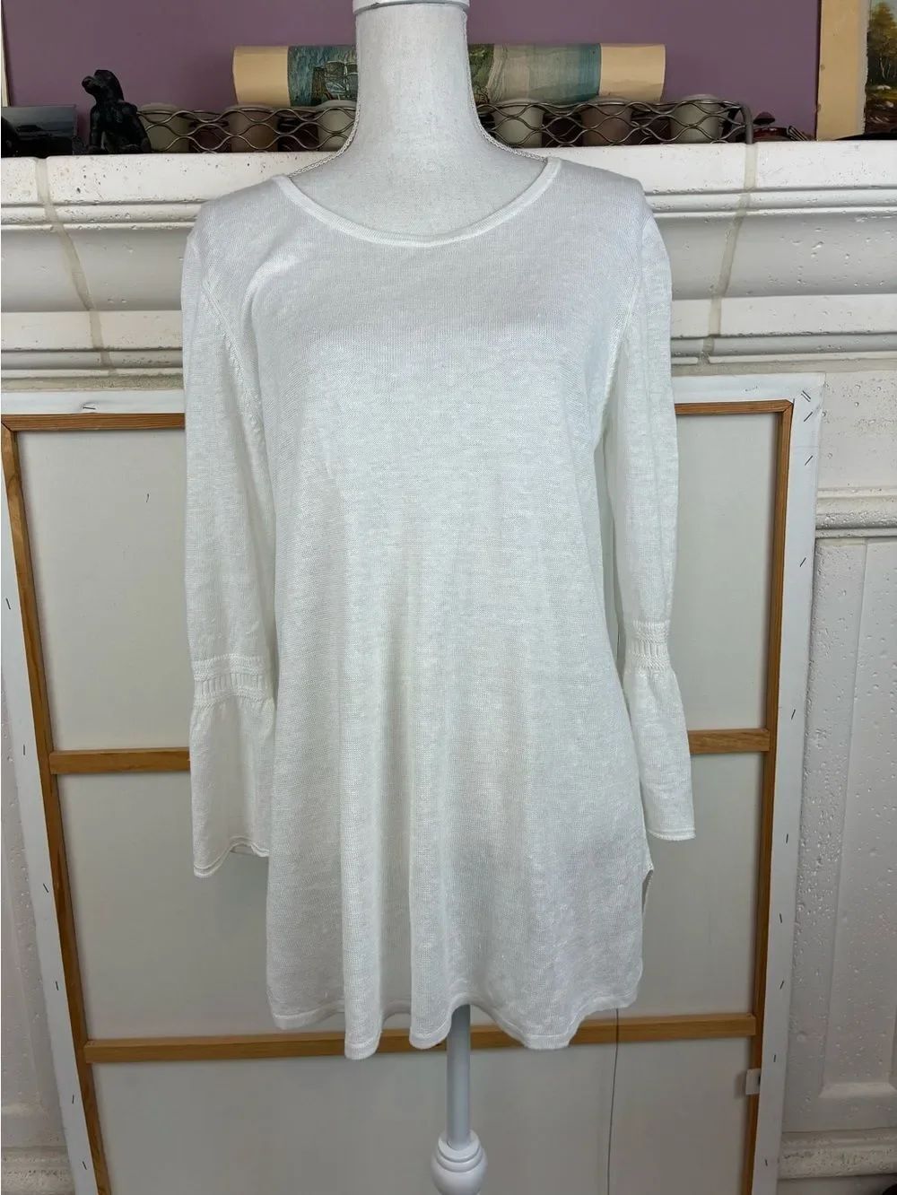 Talbots White Linen Knit Summer Sweater w/ flared sleeves